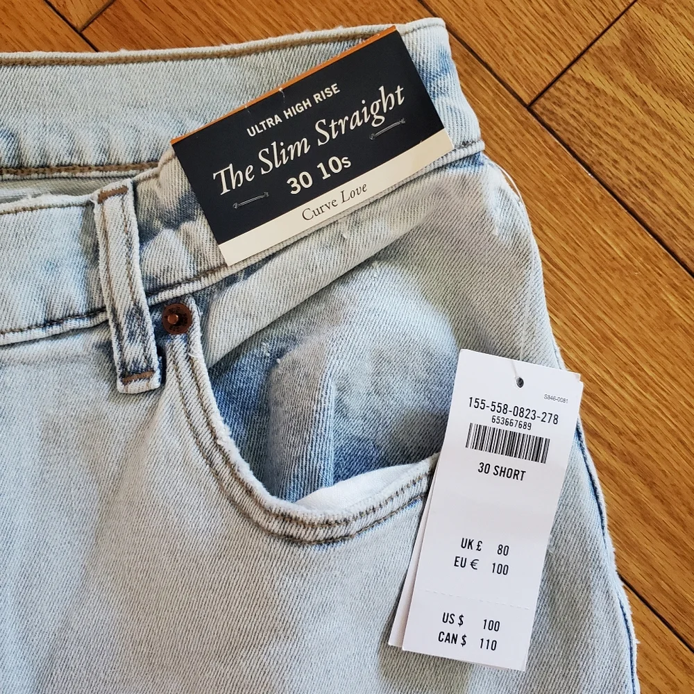 NWT A&F 30 Contemporary Curve Love Ultra High Rise Slim Straight Split Hem Jeans - Picture 5 of 14